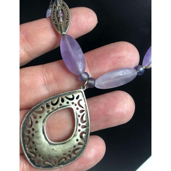 1396 Silpada Sterling Silver Amethyst Pearl Pendant Necklace N2015 Retired N2105 - Picture 2 of 3